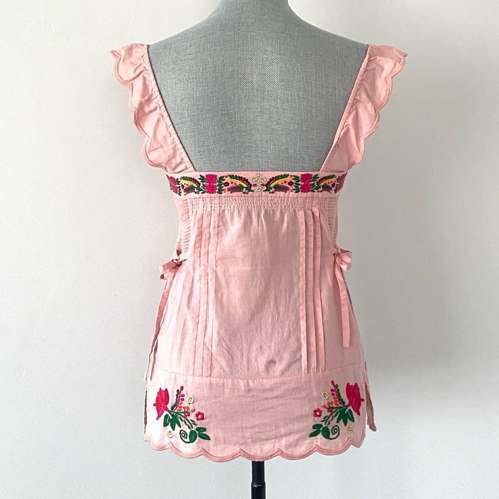 VTG Juicy Couture Light Pink Ruffled Strap Blouse Sz 0 Floral Embroidered Y2K - Picture 4 of 11